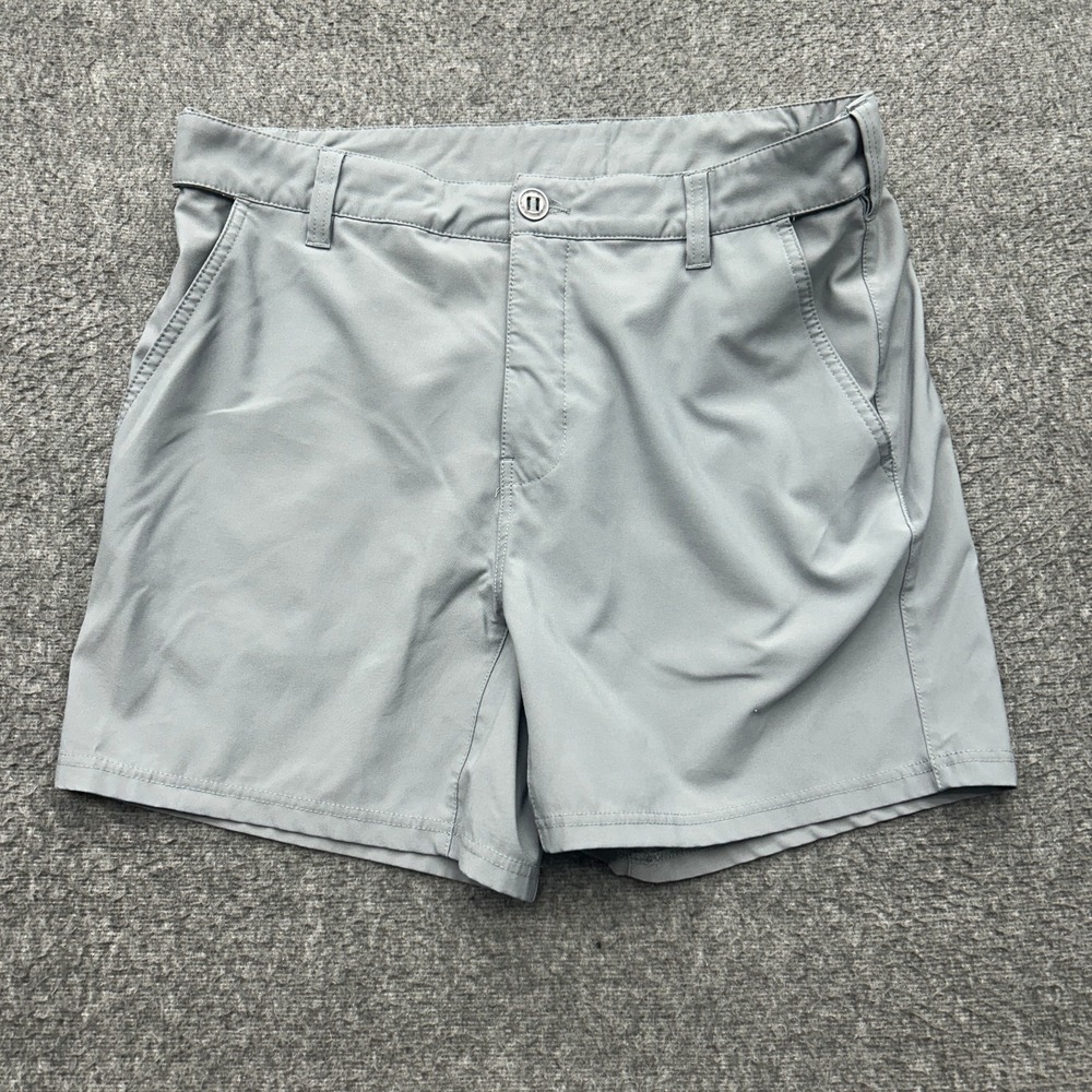 Huk Pursuit Mens L 6" Inseam Gray Chino Shorts Elastic Waist Fishing Camp